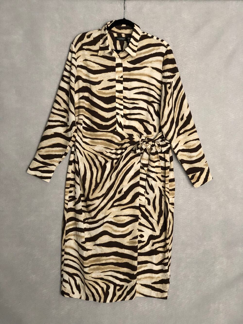 Lauren Ralph Lauren Crepe Shirtdress Zebra-Print Tie-Front Women's Size 4 NEW